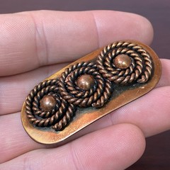 Vtg Blackened Copper Brooch Pin Triple Swirled Rope Modernist MCM DIO HOFFMANDO