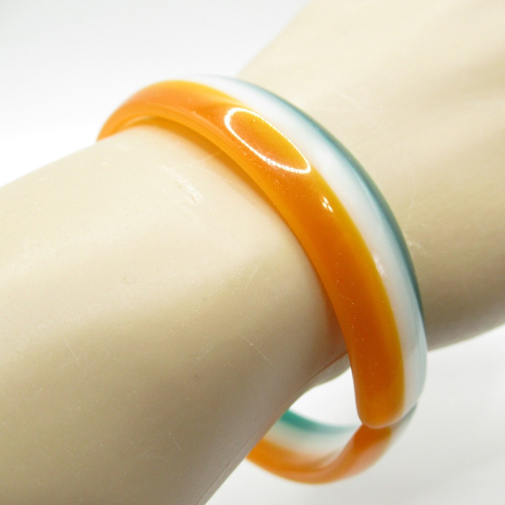 Orange White and Green Plastic Vintage Bangle Bracelet