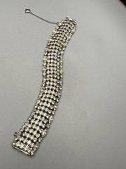 Weiss Rhinestone Bracelet Vintage Wide Dome 6 Row Large 7.75” Long 1 In Wide