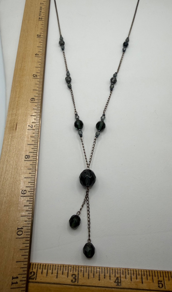 Sterling Silver Glass Blue Gray Bead Y Drop Necklace Lariat Italy 925 9.6 gram