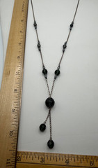 Sterling Silver Glass Blue Gray Bead Y Drop Necklace Lariat Italy 925 9.6 gram
