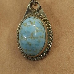 Turquoise Color Cabochon Dangle Earrings Leverback Southwestern Style Silvertone