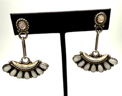 Vintage Sterling Silver & Mother of Pearl Fan Dangle Earrings With LMB Hallmark