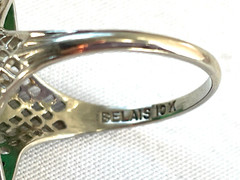 VTG ANTIQUE 1930’S BELAIS 10K W GOLD FILIGREE JADE RING SIZE 5.75 – FREE SHIP