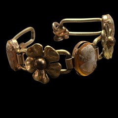 Vtg Kreisler Gold Filled Cameo Flower Link Two Tone Bracelet 1940s
