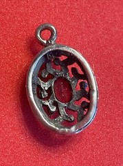 STERLING Silver Marked CW Almandine Garnet AND Marcasite Round Pendant C05