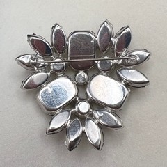 Vintage Rhinestone Brooch Black Crystal Domed Floral Spray