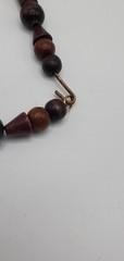 Vintage wood, plastic and gold tone shades of browns beaded Necklace 23″