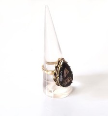 Retro 14K Gold 30s-40s Vintage Smoky Quartz Topaz 10 Ct Pear Huge Cocktail Ring