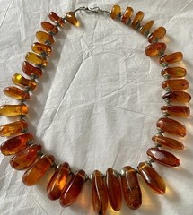 Amber Baltic Honey Cognac Necklace Choker 81.7g Rare VTG Silver Plated Read