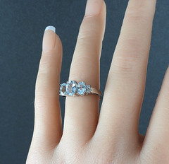 Estate 10K White Gold Blue Tuormaline Diamond Ring 3 Stone Jewelry Size 6.75