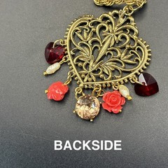 Vintage 1980s Filigree Heart with Crystals & Roses CUSTOM O-o-a-K Assemblage