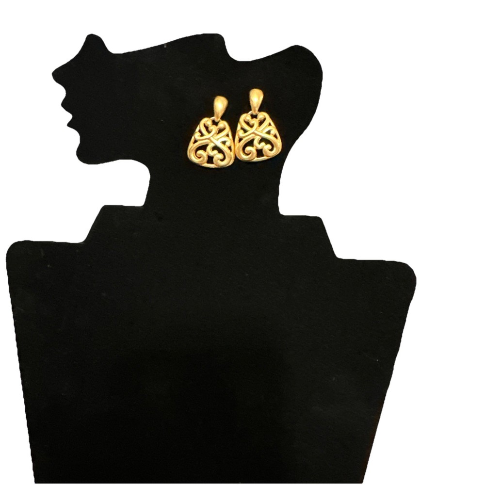 Vintage Gold Tone Filigree Drop Stud Earrings