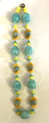 Vntg Fun Tutti Fruitti Plastic & Lucite Beaded Necklace Turquoise & Yellow 20″