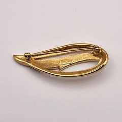 Monet Gold And White Abstract Brooch Metal and Enamel Signed