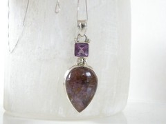 Vintage Sterling Silver 925 Large Natural Purple Rutilated Quartz Necklace