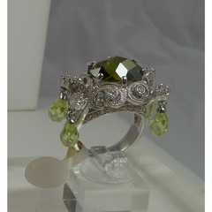 Vintage Sterling Silver Glamour Cocktail Ring Sim Peridot Briolette Drops Size 9