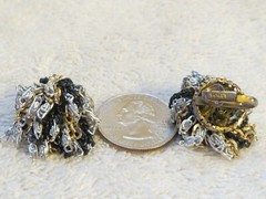 Vintage Black Silver Gold Chain Cluster Clip-On Earrings Signed Vogue