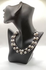 Vintage Sterling Silver 925 Pearl and Black Onyx Collar Necklace Elegant Estate