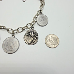 Vintage Coin Charm Necklace Grechian Silver Toned Size 18.5”