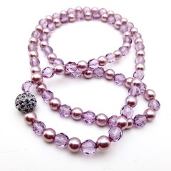 Vintage Joan Rivers Lavender Glass Pearls Crystal Beaded Necklace, Screw Clasp