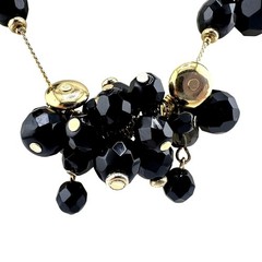 Tanner Black Smoky Gray Chacha Cluster Crystal Beaded Gold Tone 20” Necklace