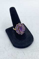 Vintage 10K Yellow Gold Amethyst Tanzanite Marquise Cluster Ring Size 5.5
