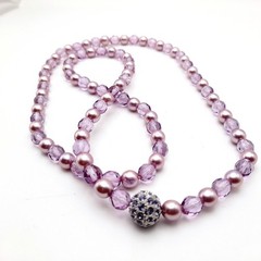 Vintage Joan Rivers Lavender Glass Pearls Crystal Beaded Necklace, Screw Clasp