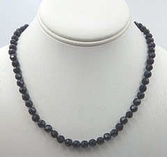 Estate LaVintage Black Faceted Glass Beaded Collar Length Necklace Ornate Clasp