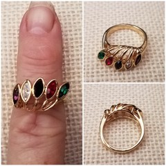 Vintage Multi-Color Stone Fashion Ring, 18KT Gold Plate Size 7, Designer LIND