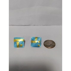 Vintage Cellia Braswell 99′ Square Shape Posh Pierced Earrings Blue Gold Women’s