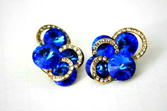 BRIGHT SAFFIRE BLUE CLIP EARRINGS WITH CLEAR STONES MAN MADE