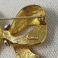 Gold-Tone Bow Brooch With Rhinestone Accents Marked