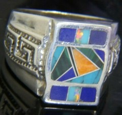 VINTAGE MEN’S LAPIS SPINY OSYTER 3/4″ 0.925 Sterling Silver BAND Ring size 9.25