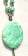 VINTAGE ART NOUVEAU LADY CAMEO URANIUM PENDANT GLASS BEAD NECKLACE SET OOAK GLOW