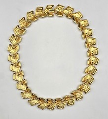 Vintage Gold Tone and Black Enamel Chevron Link Collar Necklace 17″ Long