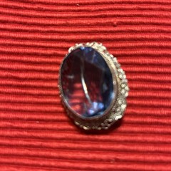 Vintage Oval London Blue Topaz Gem Stone Brooch W/ Silvertone Filigree