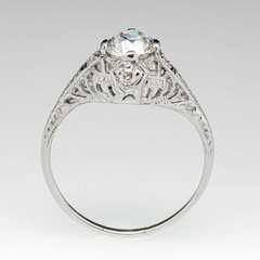 Vintage Art Deco Style Round Lab Created Diamond Filigree Engagement Silver Ring