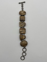VTG 925 Sterling Silver Picture Jasper Multi Shape Bezel Link Bracelet 8.5”