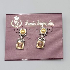 Vintage Premier Designs Pierced Earrings Silver and Gold tones Dangle 1 1/8 in