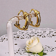 Vintage JJT Gold Electroplated 925 Sterling CZ Accent Half Hoop Pierced Earrings