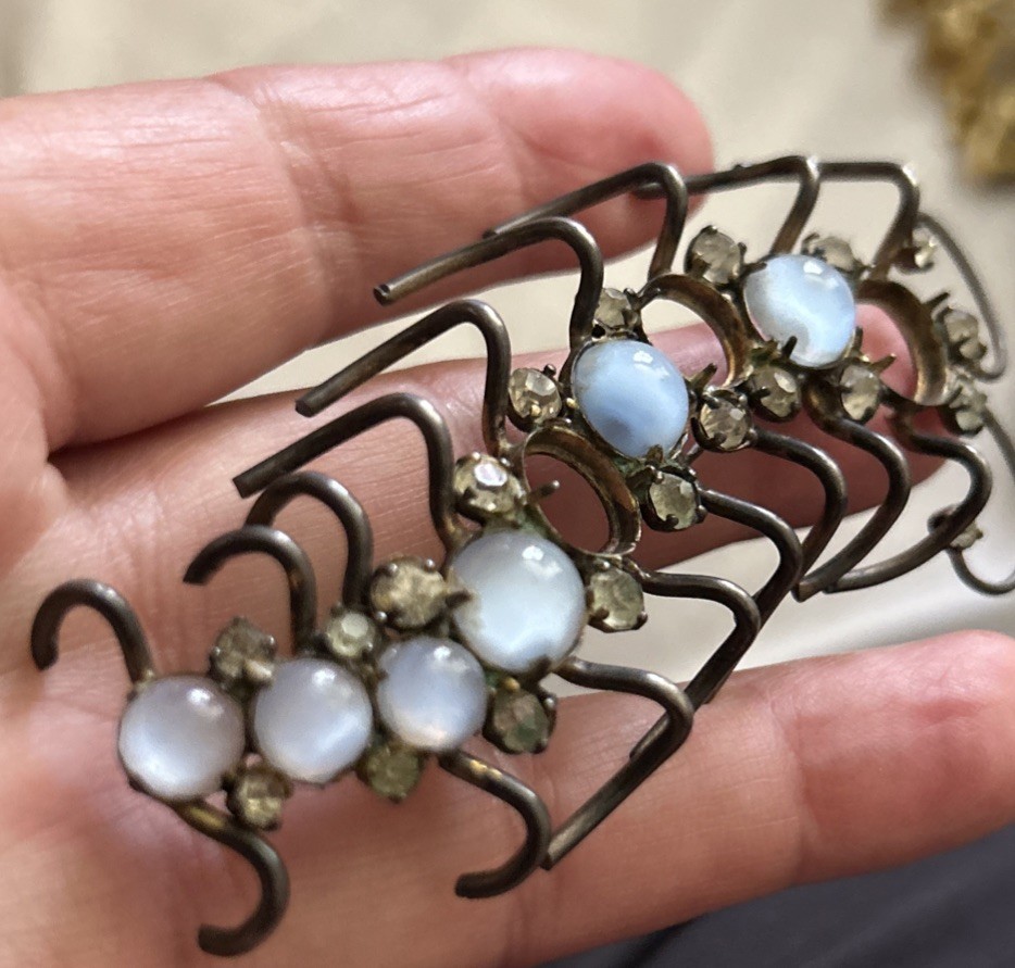 Vintage Sterling Moon Glow Stones Prong Set Rhinestone Centipede Brooch Repair