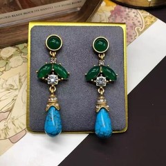 Victorian Turquoise & Emerald Green Statement Necklace Set Vintage Gold Jewelry