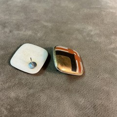 Circa 1970s hand painted porcelain post back Square shape earrings