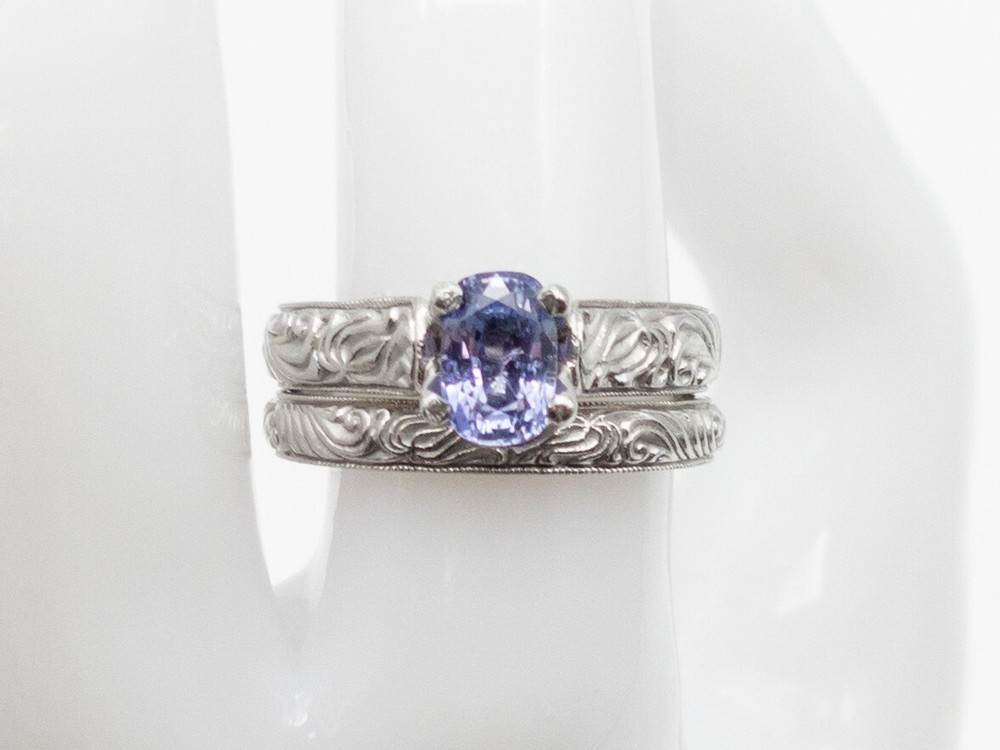 $7K Scott Kay 1.62ct Cert Blue NO HEAT Sapphire Diamond 19k White Gold Ring SET