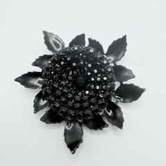 Albert Weiss Black Rhinestone and Enamel Flower Pin Brooch Signed Vintage