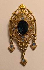 British Royal Style Costume Jewelry BROOCHES Faux Blue Topaz Stones – Set of TWO