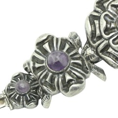 1930’s Wide Mexico City Amethyst Repoussé Sterling Silver Floral Bracelet