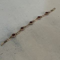 VTG Simmons Art Deco Bracelet Red Faceted Glass 10k Gold Filled Links Signed