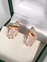 Vintage 1990-s 14 Ct Rolled Gold Pink Topaz Zircons Earrings-Hallmarked 585 RG